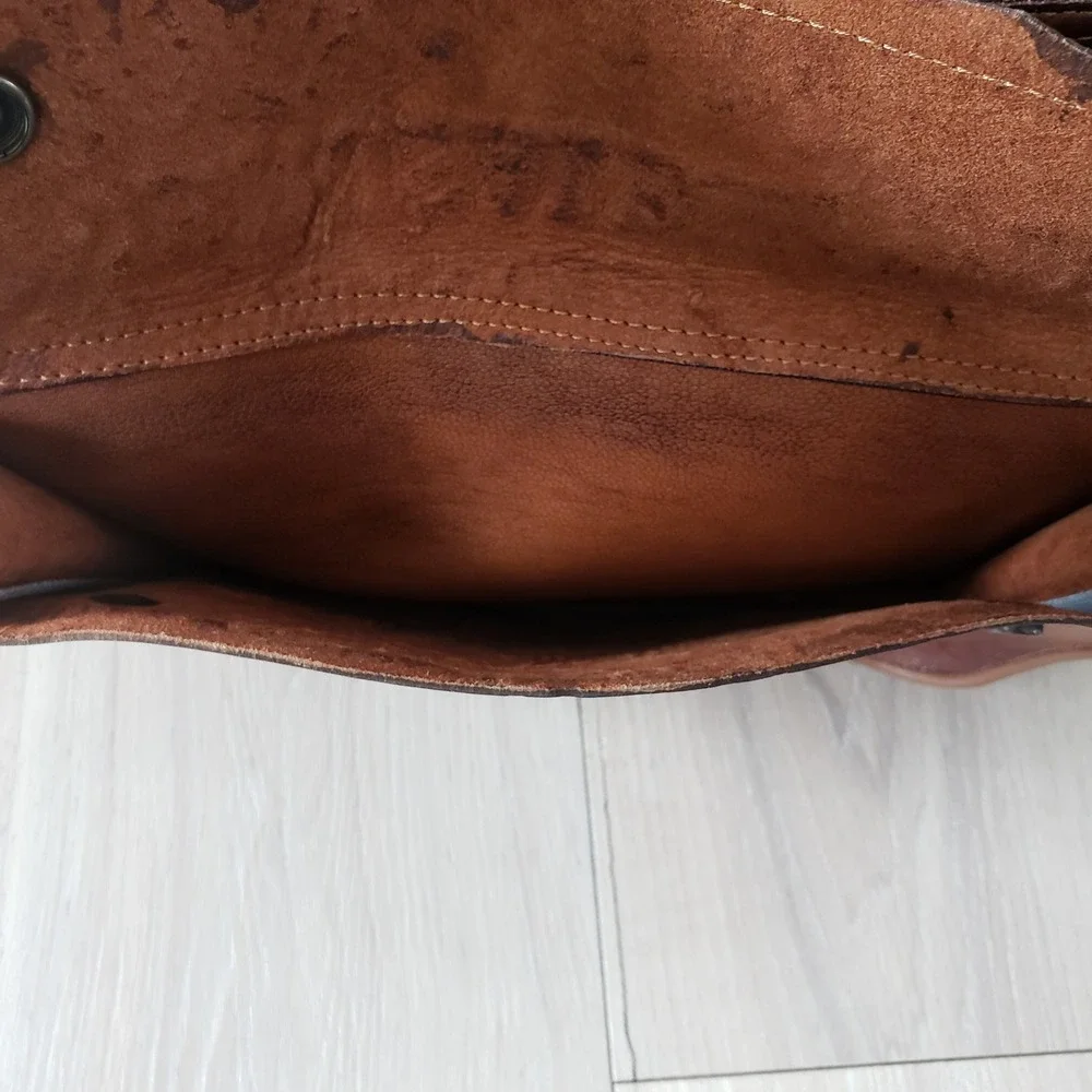 Holy Land Jerusalem Messenger Bag Unisex Medium Brown Leather Tooled Souvenir